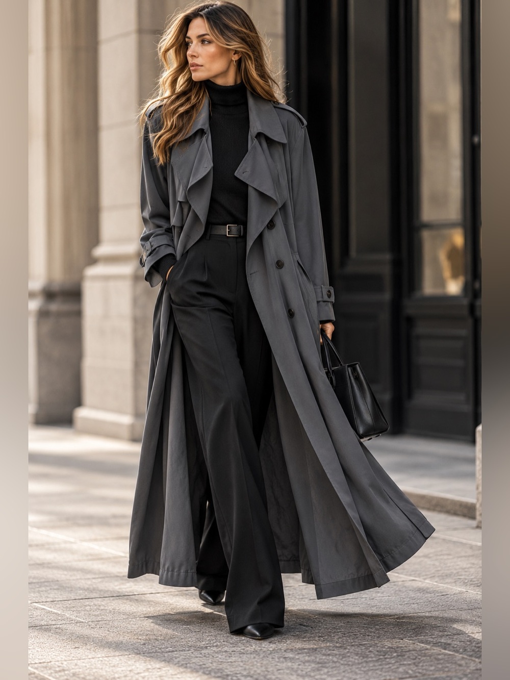 Peter Nygard Vintage Grey Wool Blend Oversized Maxi Trench Coat S